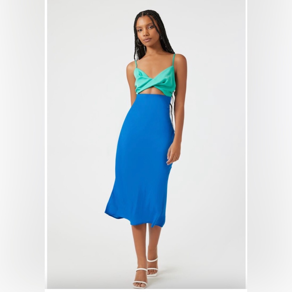Forever 21 Green and Blue cut out midi dress